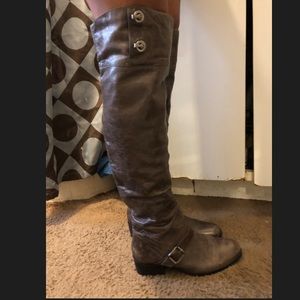 Gray/ dark taupe Pour La Victoire OTK boots.  8.5